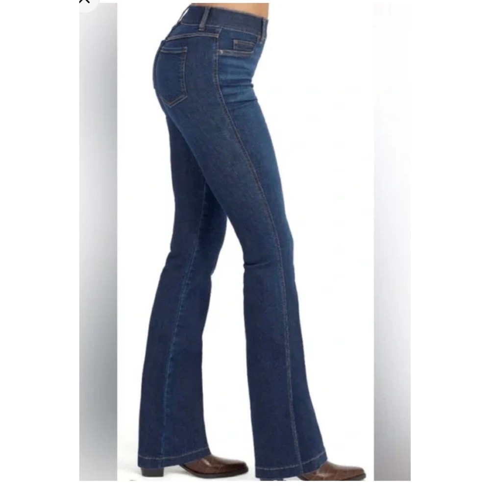 Spanx Flare Jeans Dark Indigo High Rise Pull On Stretch Denim Women's Large - Picture 2 of 12
